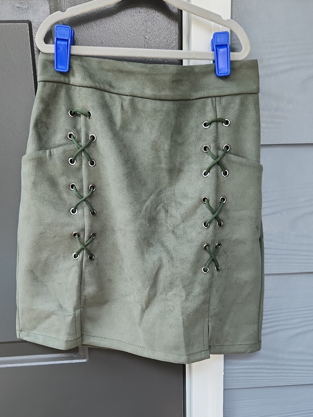 Olive Green Lace-Up Mini Skirt